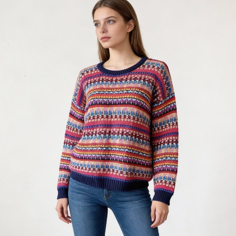 BEST AMERICAN | Vintage 90s Multicolored Striped Knit Sweater Sz L
